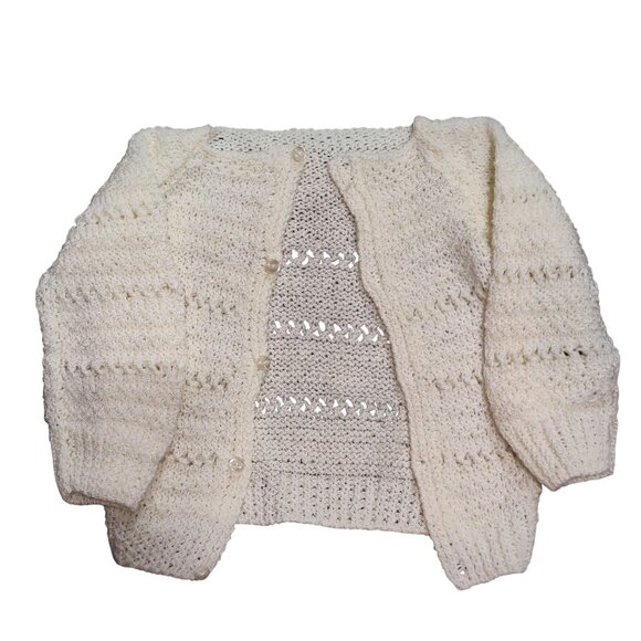 Handmade 0–3M Vintage Baby Cardigan Sweater Cream Knit Button Front Classic Chic - Picture 3 of 6